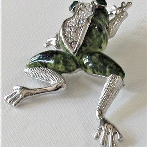 Amazing HUGE Rhinestone Enamel FROG Brooch